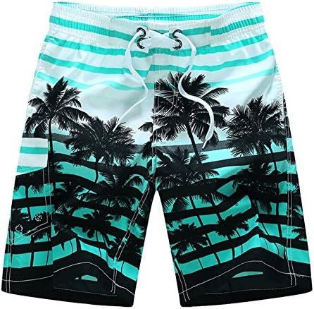ALiberSoul Men's Coconut Tree Print Tropical Design Boardshorts (US XXXL, Aqua)