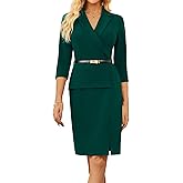 GRACE KARIN Women's Bodycon Work Dress 3/4 Sleeve Church Teacher Business Office Wear to Work Sheath Suit Dresses with Belt