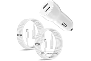 QZVOO iPhone 14 13 Car Charger, [Apple MFi Certified] 45W Dual Port USB C Rapid Apple Car Adapter with 10ft Type C to Lightning Cable Fast Charging for iPhone 14 Pro/14 Pro Max/14 Plus/13/12/11/X/XS/SE,iPad