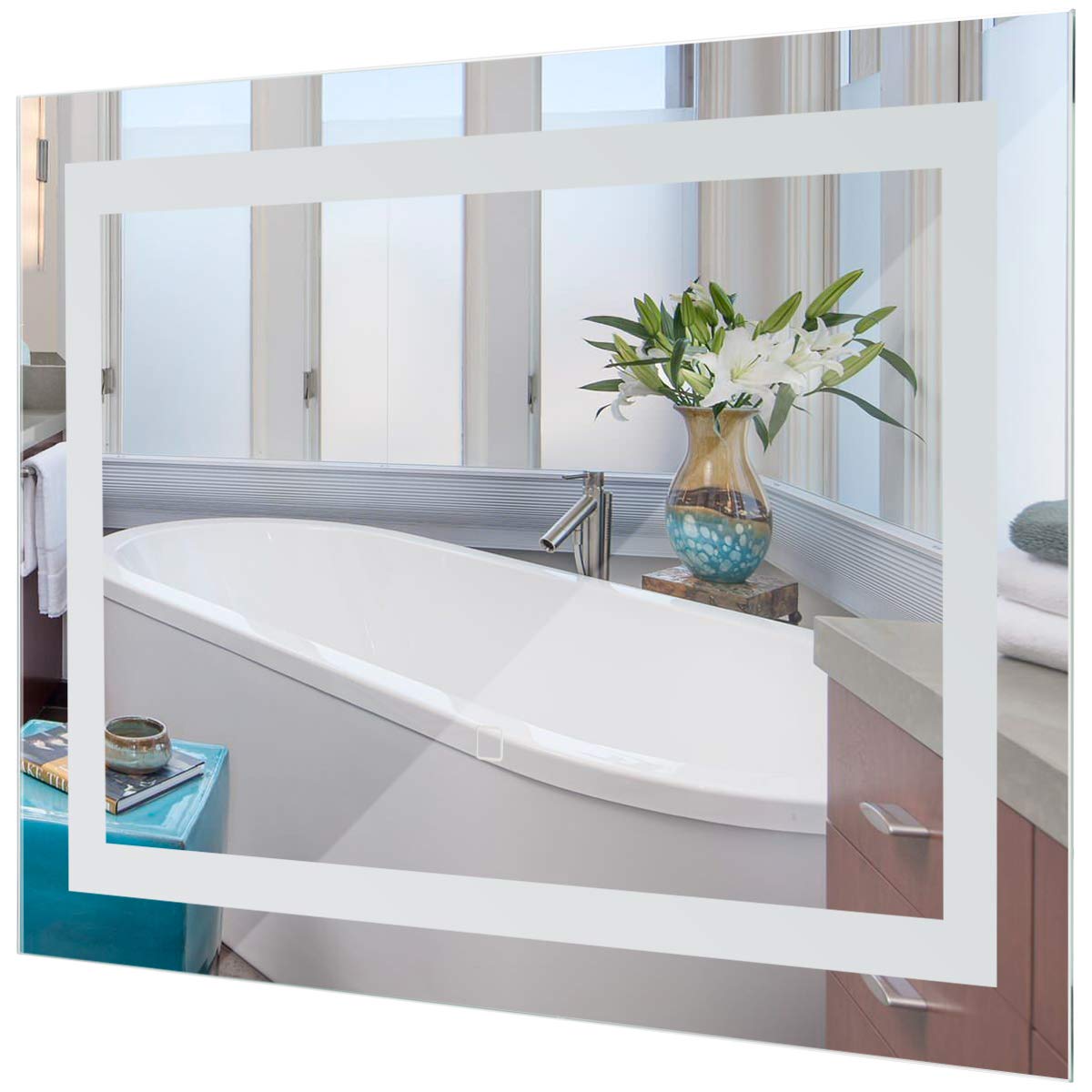TANGKULA LED Bathroom Mirror Wall-Mounted Makeup Vanity Mirror Led Light Illuminated Lightning Bath Rectangle Hanging Frosted Polished Edge