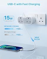 VINTAR Double Plug Adaptor UK 5 in 1 USB C USB A 13A 3 Pin Socket 2 Outlets view 3