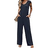LILBETTER Summer Dressy Jumpsuits for Women One Piece Cap Sleeve Casual Outfits Overalls Wide Leg Rompers with Pockets