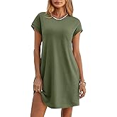 Wenrine Womens Summer T Shirt Dress Casual Short Sleeve Crewneck Loose Flowy Mini Dresses with Pockets
