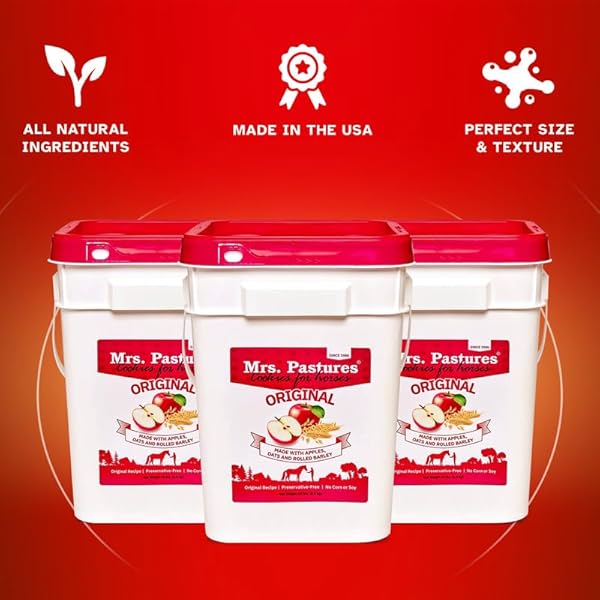 MRS PASTURES COOKIES AND TREATS FOR HORSES – PREMIUM HORSE TREATS – MADE WITH APPLES, OATS, AND ROLLED BARLEY – PRESERVATIVE FREE – ALL NATURAL INGREDIENTS – NO CORN OR SOY – MADE IN USA – (5LB BAG)