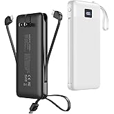 2-Pack Portable Charger 10,000mAh 22.5W Fast Charging Power Bank with Built-in Cables & AC Wall Plug, Slim External USB C Battery Pack, Travel Essential Portable Phone Charger for iPhone, Samsung