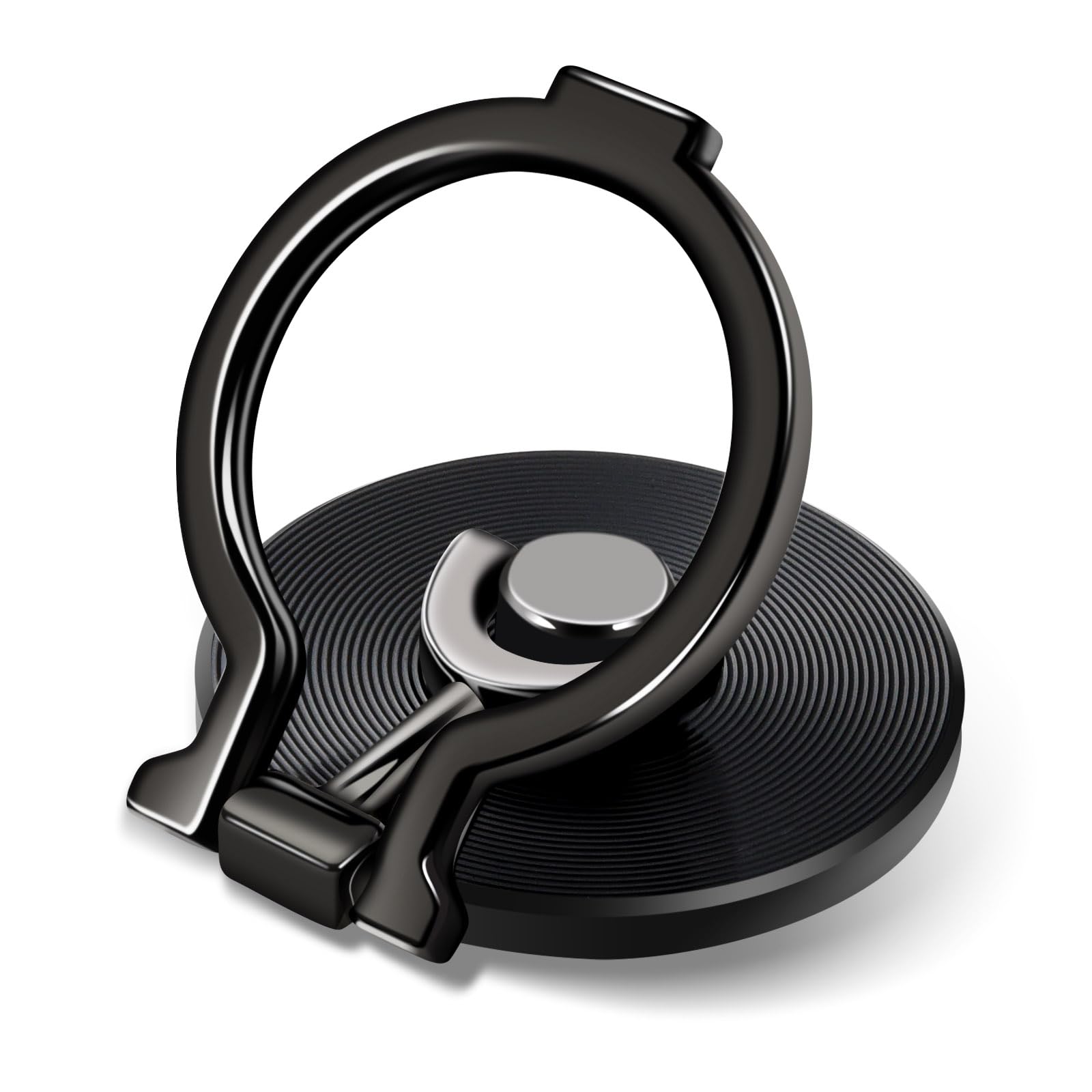 aceyoon Phone Ring 360°Adjustable Mobile Phone Stand Universal Finger Holder Grip Zinc Alloy Ring Stand for iPhone 16 15, Galaxy 24 23, 4"-8" Smartphones - Black