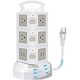 ODOM Power Strip Tower Multi Outlet Plug, Surge Protector with 4 USB Ports 10 Outlets 6 ft Extension Cord, All-in-One Desktop