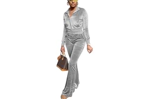FIVCAT Women Velour Sweat Suits 2 Piece Outfits Tracksuits Long Sleeve Zip Up Jacket Flare Pants Cute Casual Matching Suit