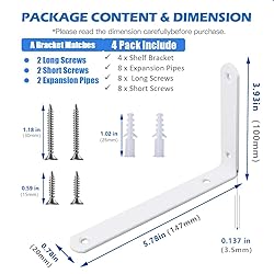 TAIWEMTBRO 4 Pcs White L Shelf Bracket,6