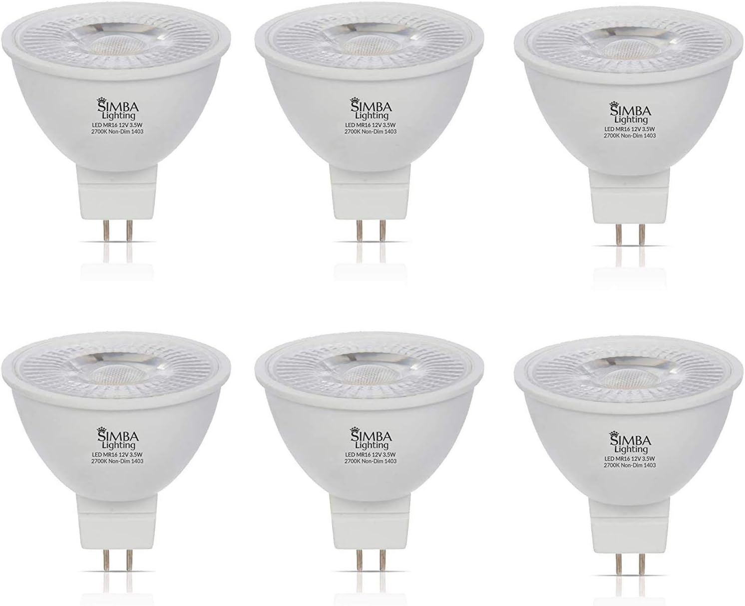 Simba Lighting LED MR16 3.5W 12V Light Bulb (6 Pack) 20W Halogen Spotlight Replacement for Landscape, Accent, Track Lights, Desk Lamps, BAB C, GU5.3 Bipin Base, 2700K Warm White, Not Dimmable