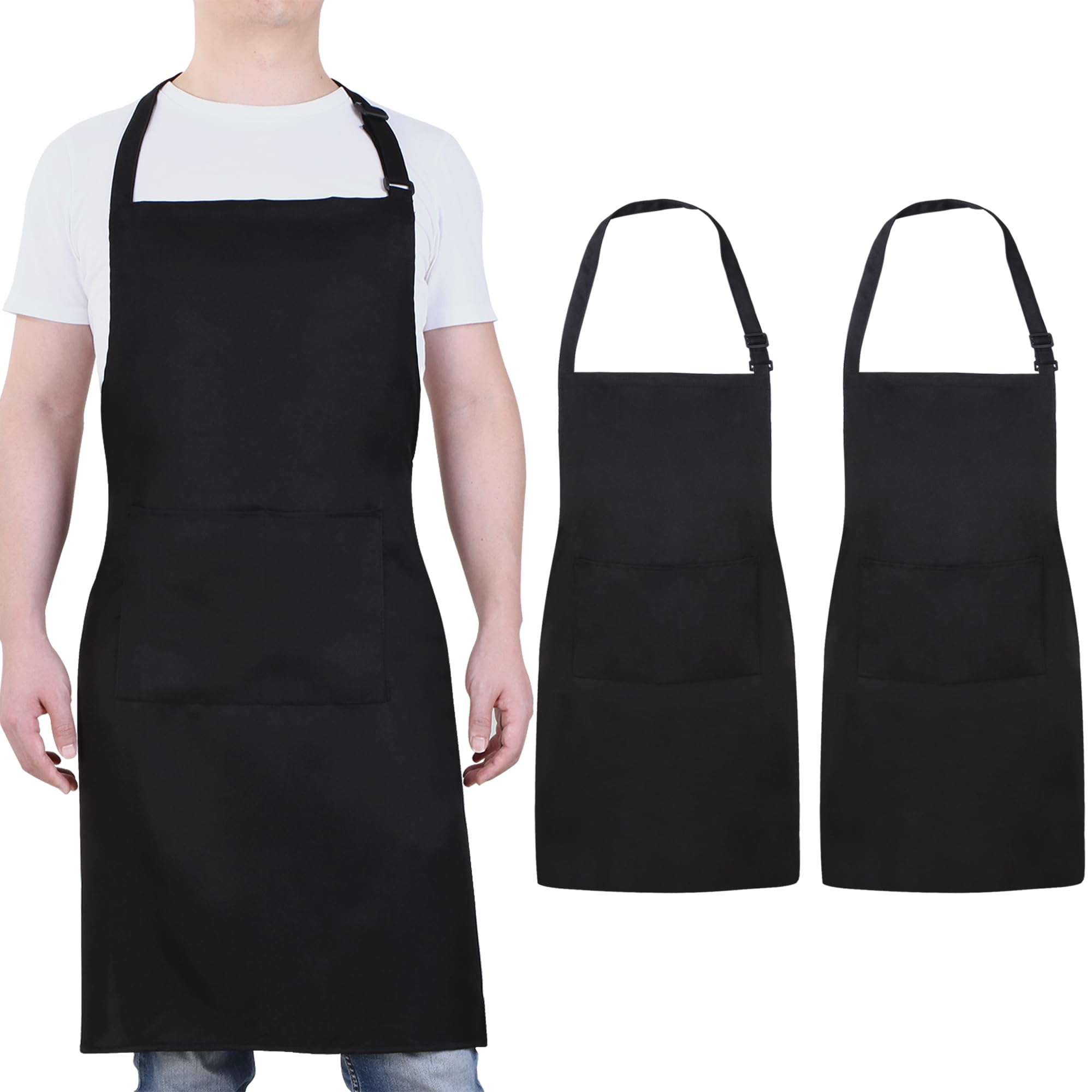 Will Well Chef Apron for Men and Women - 33" x 27" Large with 38" Waist Ties for a Comfy and Snug Fit, Durable and Lightweight, with 2 Spacious Pockets for Your Cooking Essentials - 2-Pack, Black