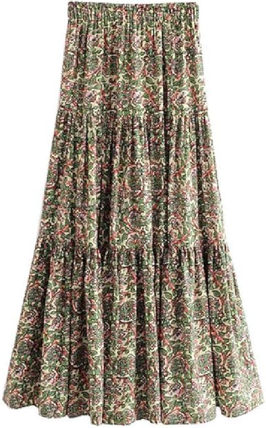 printed pleated maxi skirt