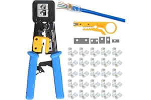 CHZHLM RJ45 Crimper Tool Pass Through Cutter With 50pcs Connectors for RJ45/RJ12 6P 8P Multi-Function Cable Cat5 Cat5e Cat6 Crimping tool Network Wire Stripper 5 blades
