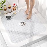 HITSLAM Shower Bathtub Mat Non Slip, 24"x 24" Bath Mat for Tub, Soft PVC Shower Mats for Inside Shower with Suction Cups and Center Drain Hole, Machine Washable Bathroom Floor Mat, Clear