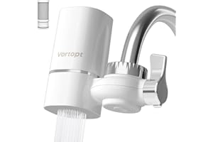 Vortopt Faucet Water Filter for Sink, Rapid Flow - 400 Gallons Faucet Mount Water Filtration System for Tap Water, NSF Certified Reduces Chlorine & Bad Taste with 1 Replacement (White-T1-1Filter)