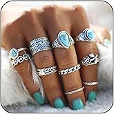 WCRAZYE Turquoise Opal Stackable Knuckle Ring Set for Women Vintage Bohemian Western Rings Set Boho Rings Country Stackable Rings Trendy Stuff Turquoise Jewelry Gifts
