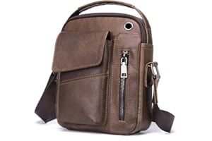 Hebetag Small Leather Shoulder Bag Crossbody Pack for Men Outdoor Travel Business