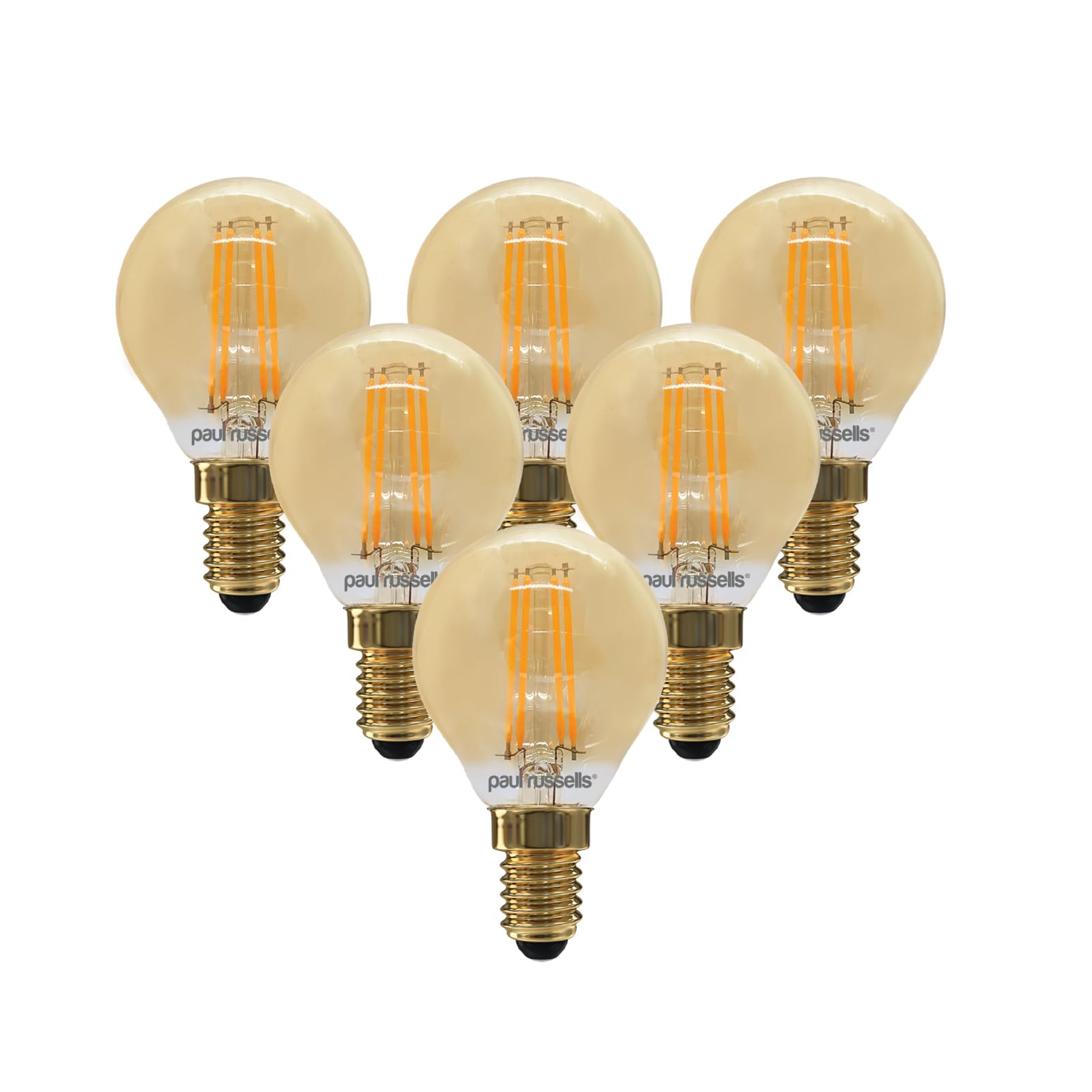 paul russells LED Filament Golf Ball Light Small Edison Screw E14, 35W Equivalent G45 Bulbs, 4.5Watt 400LM LED SES 2200K Amber Lamps, Home Ceiling Chandelier Energy Saving, (Not Dimmable) Pack of 6