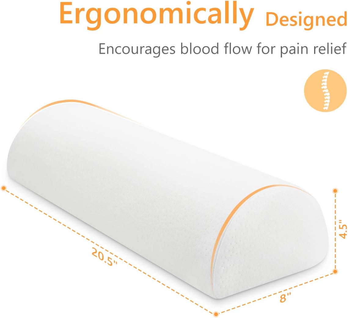 OasisSpace Half Moon Bolster Pillow-Knee Pillow for Side and Stomach Sleepers-Reduce Neck Spine Back Hip Ankle Stress-Memory Foam Semi Roll Round Lumbar Leg Wedge with Washable Cover (20.5inch): Home & Kitchen