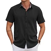 COOFANDY Mens Linen Shirt Casual Short Sleeve Button Down Shirts Summer Beach Vacation Tops