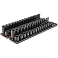 TEKTON 3/8 Inch Drive 6-Point Impact Socket Set with Rails, 68-Piece (1/4-1 in., 6-24 mm) | SID91218