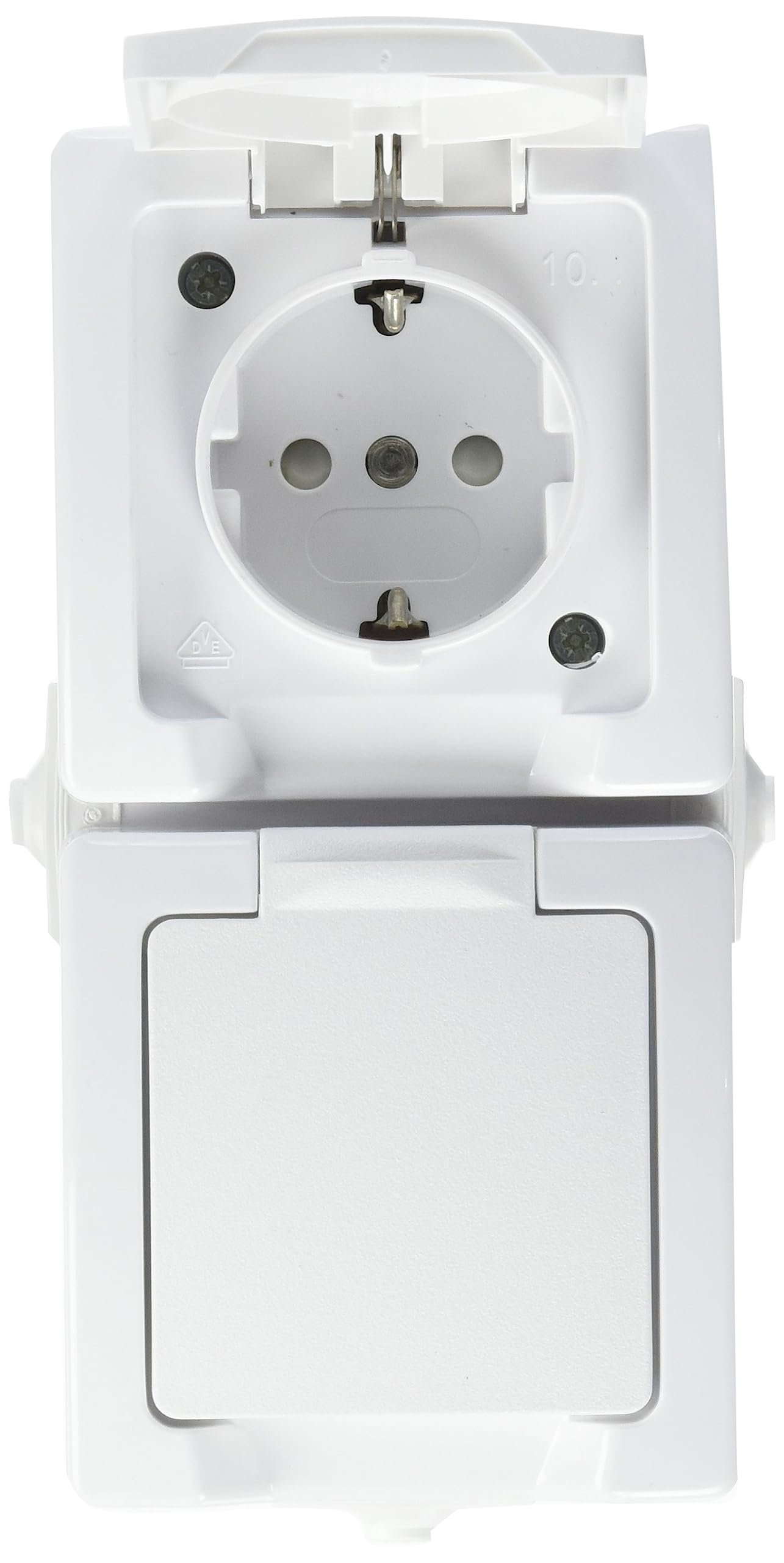 Kopp 136902009 Protective Contact Socket 2-Way with Lid and Increased Touch Protection Surface-Mounted for Damp Rooms Nautic, white, 136902009