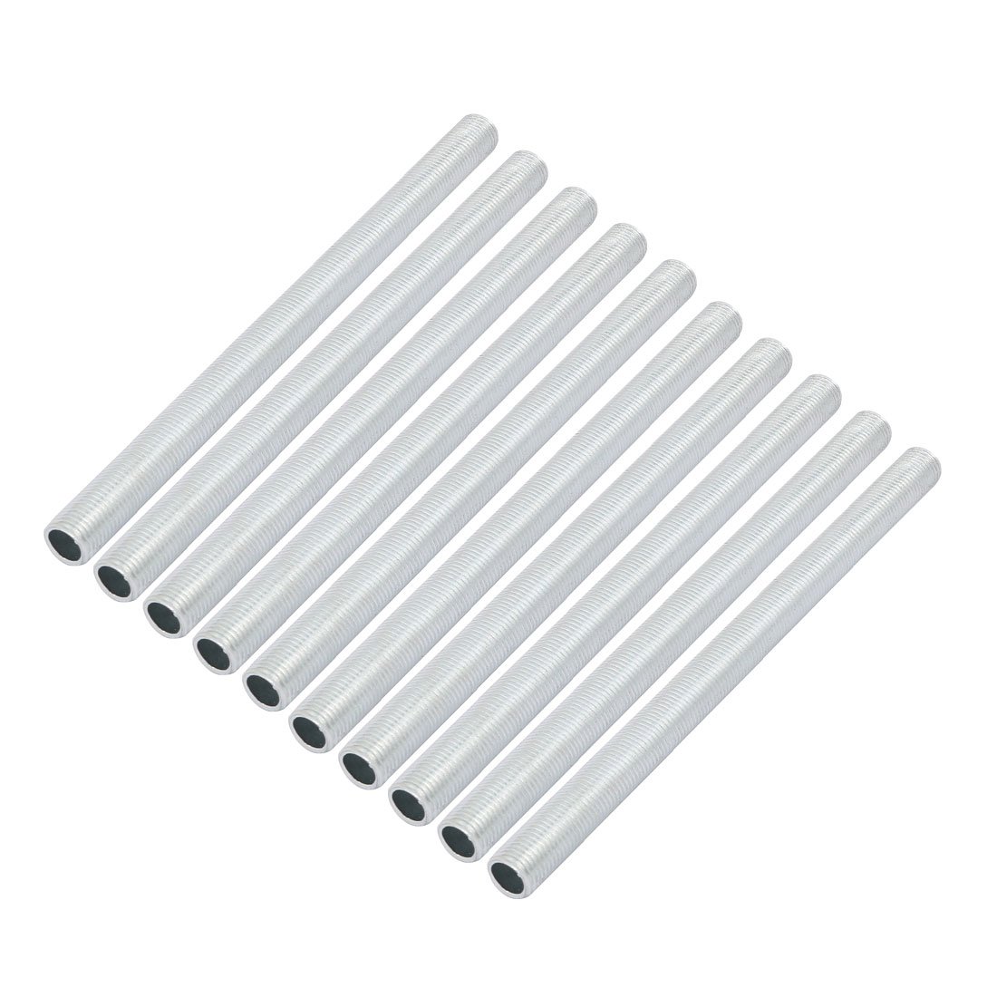 Sourcingmap Lamp Pipe Nipple, M10 Thread 140mm Length Hollow Lamps Repair Part Hardware for Lamp Lights, Zinc Plated Silver Tone, Pack of 10