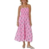 Women Boho Floral Maxi Dress Y2k Sleeveless Tie Shoulder Tiered Ruffle Long Dresses Summer Beach Sundress