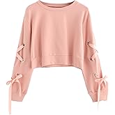 SweatyRocks Women's Casual Lace Up Long Sleeve Pullover Crop Top Sweatshirt