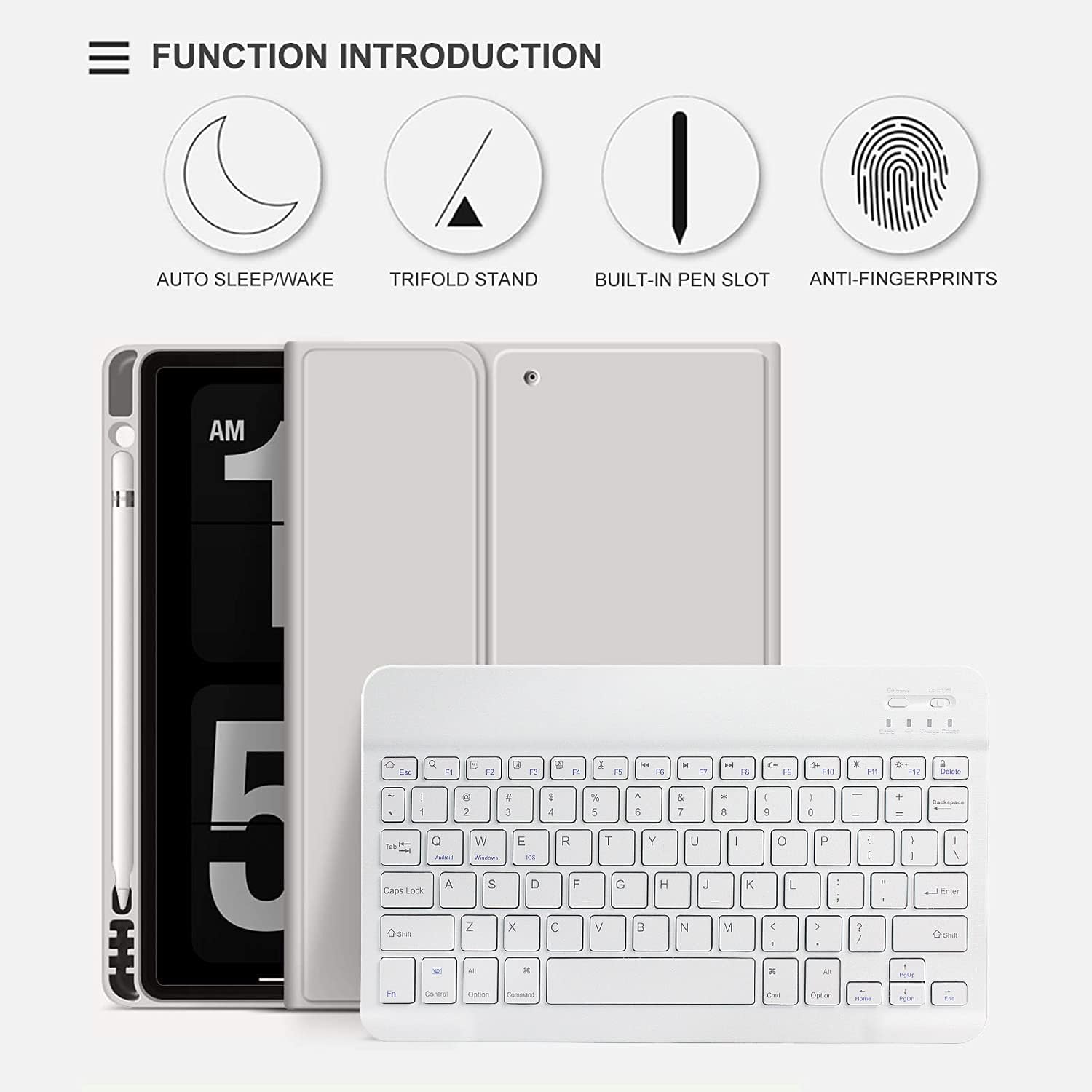 kenke Case with Keyboard for iPad 9th/8th/7th Generation 10.2 inch 2021/2020/2019 Detachable Wireless Bluetooth Keyboard Cover Thin & Light with Left Side Pencil Holder Auto Wake/Sleep（Gray）