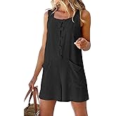CHARTOU Women Shorts Overall Front Button Cotton Linen Summer Wide Leg Shorts Romper