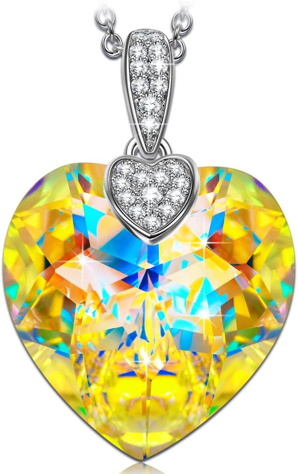 NINASUN Mother's Day Gifts for Her Bauhinia Blossom Sterling Silver Heart Pendant Necklace Made with Swarovski Crystals Hypoallergenic Material with Gift Box
