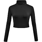 Herou Women Long Sleeve Crop Top Turtleneck Soft Lightweight Basic Slim Fit Tops