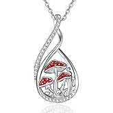 Zhi Kexin Mushroom Pendant Necklace for Women 925 Sterling Silver Red Mushrooms Jewelry Anniversary Birthday Gifts for Wife Her