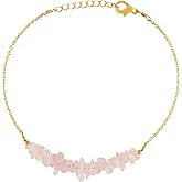 Natural Rose Quartz Gemstone Chips Beads Bar Bracelet for Women, Crystal Gems Healing Bracelets, Chakra Stone Bead Bracelets, Yoga Stone Beads Bracelets Meditation Chips bead size is 3-4 mm
