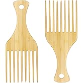 2-Piece Bamboo Comb Set for Afro Hair: Natural Anti-Static Picks for Curly, Thick Hair, Ideal for Men and Women, Eco-Friendly Styling and Detangling Solution