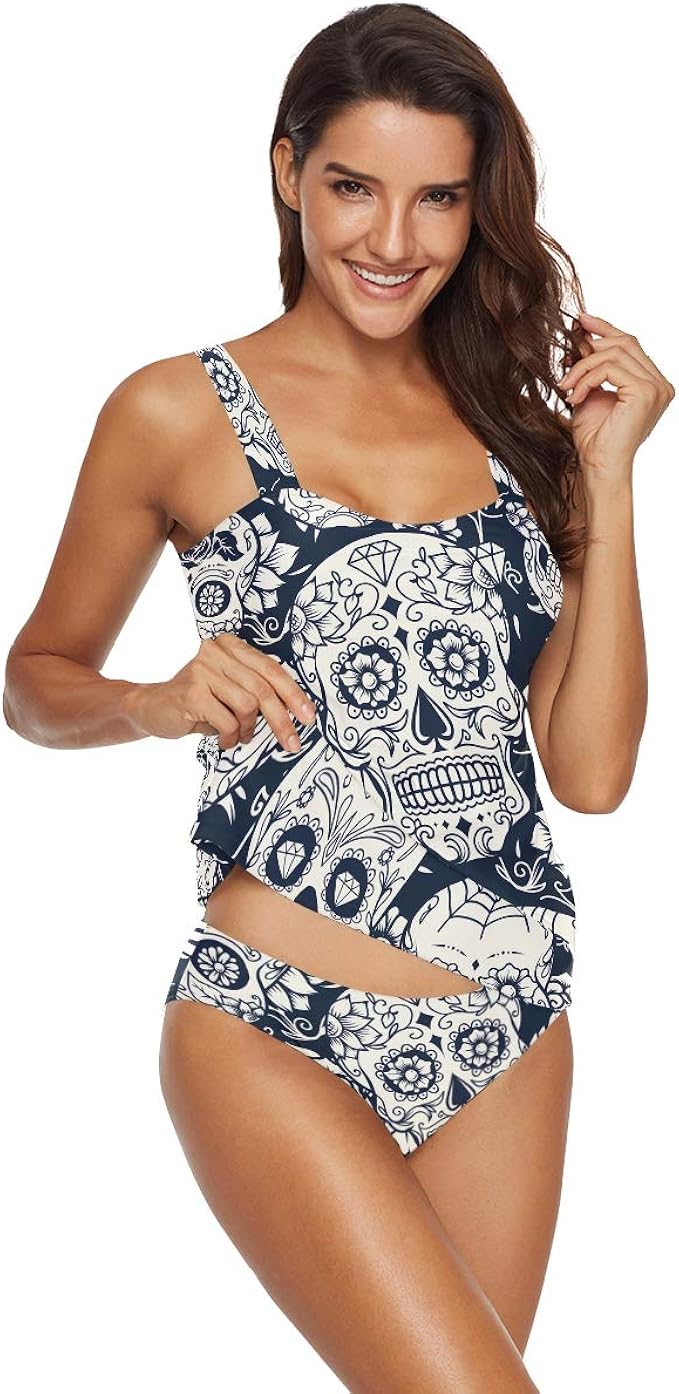 Womens Tankini Swimsuits Sugar Skull 