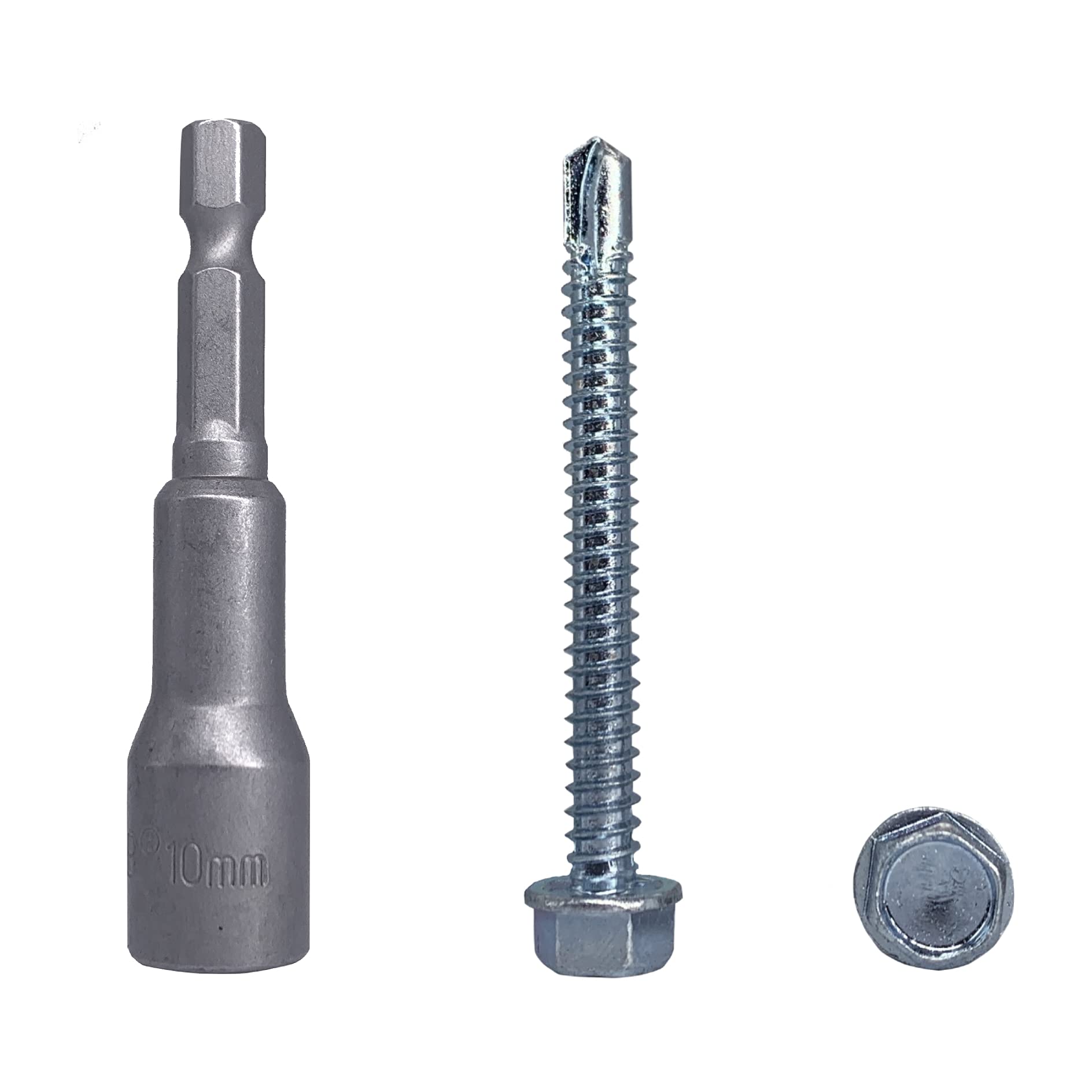 (Pack of 50 pcs) DIN 7504 K Zinc Plated Steel 6.3 x 63 mm Screws, Self-Drilling Sheet Metal Screw, Hex Washer Head, Self Tapping (50, 6.3 x 63 mm)