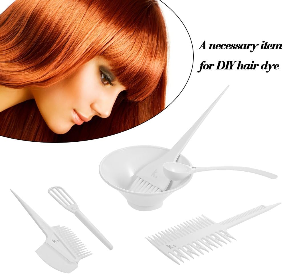 6Pcs Salon Hair Coloring Dyeing Kit Brush Comb Bowl White Hair Tint Bowl Mixing Tool DIY Hair Colouring Tool Set: Kitchen & Dining
