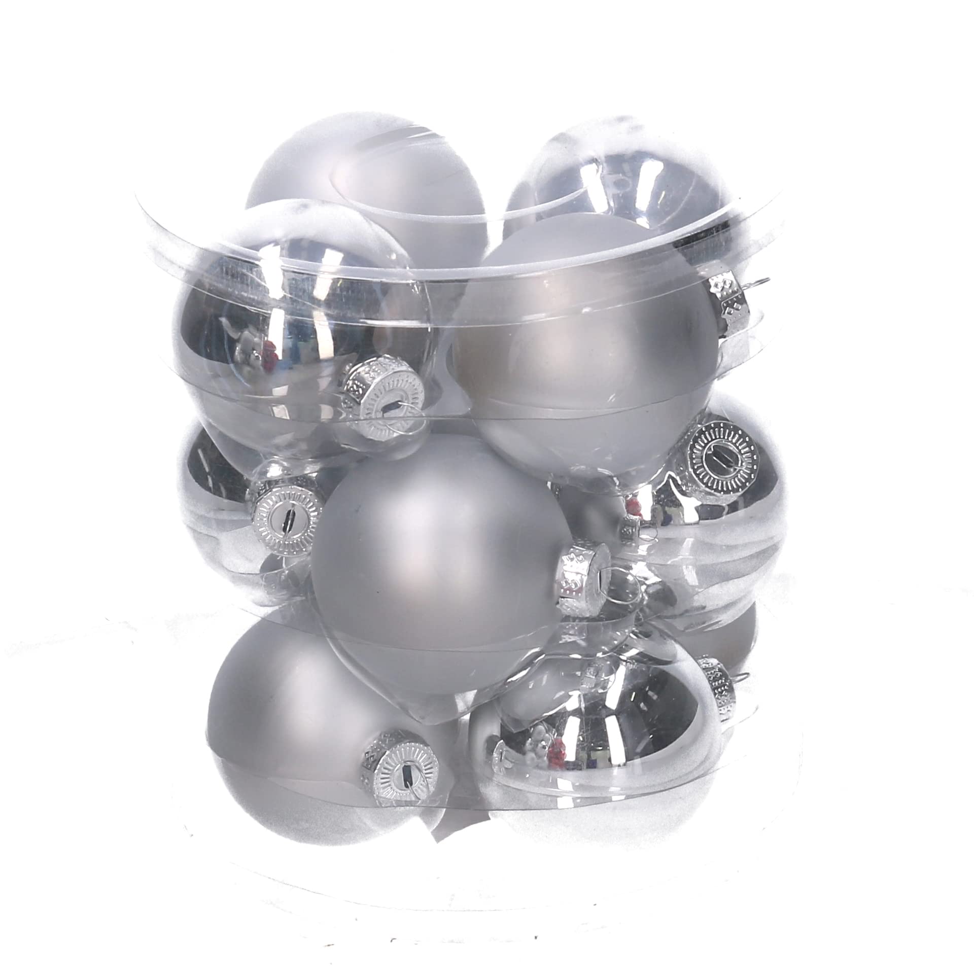 Pack of 12 Classic Silver Glass Christmas Baubles Hanging Tree Decoration 6cm Diameter