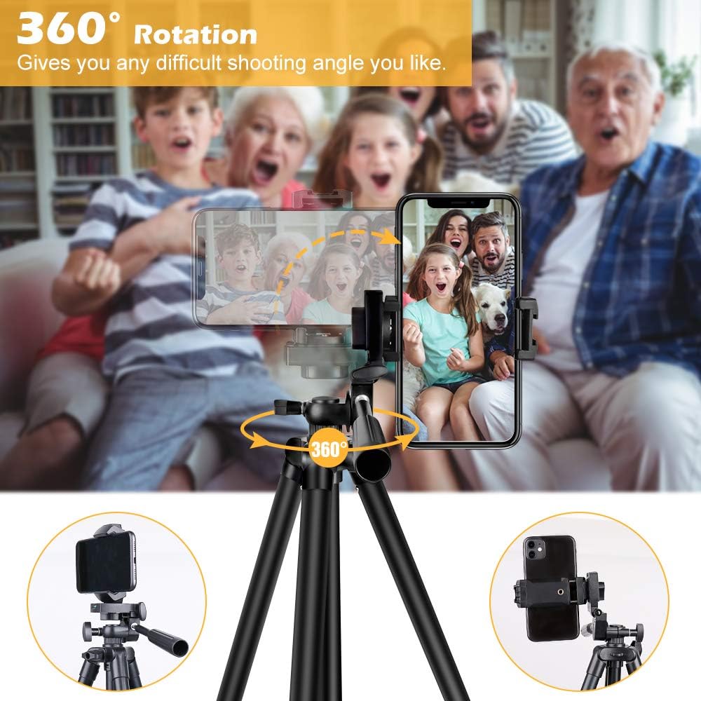 Phone Tripod, Aureday 50” Extendable Adjustable Smartphone & Tablet Tripod Stand with Phone Holder Mount & Remote, Compatible with Tablet/Cell Phone/Camera: Camera & Photo
