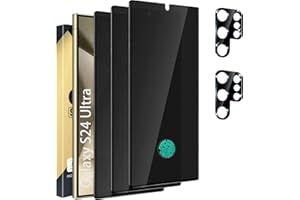 CWQZGUF [3+2 Pack Galaxy S24 Ultra Privacy Screen Protector - 3 Pack Privacy Film + 2 Pack Camera Lens Tempered Glass, High Clarity Bubble Free, Anti-Spy Protection for Samsung S24 Ultra 5G
