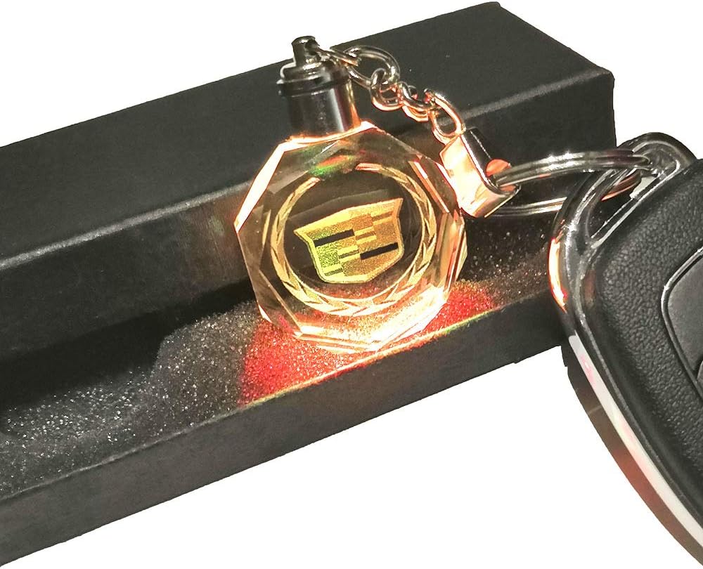 VILLSION Car Emblem Cadillac Keyring Car Key Chain Accessories with LED Crystal Light Changing
