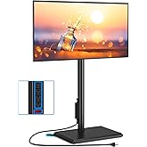 Rfiver Swivel Floor TV Stand with Power Outlet for 32-60 inch TVs, Height Adjustable Tall TV Stand with Wood Base, Hold Up to