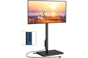 Rfiver Swivel Floor TV Stand with Power Outlet for 32-60 inch TVs, Height Adjustable Tall TV Stand with Wood Base, Hold Up to 88lbs, Saving Space Design for Bedroom, Living Room and Corner