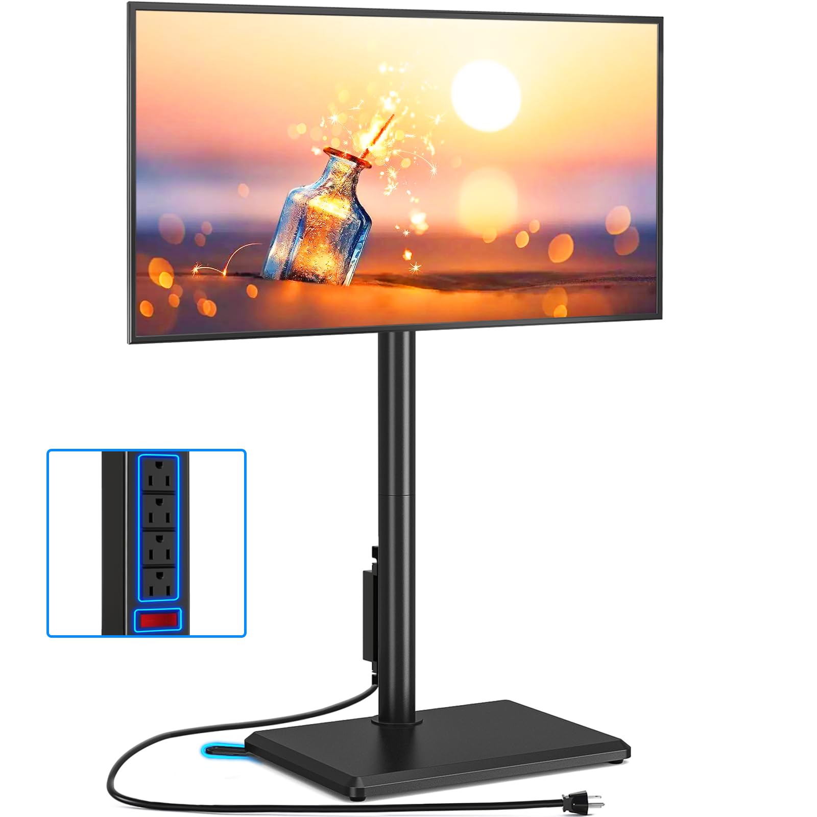Photo 1 of Rfiver Swivel Floor TV Stand with Power Outlet for 32-60 inch TVs, Height Adjustable Tall TV Stand with Wood Base, Hold Up to 88lbs, Saving Space Design for Bedroom, Living Room and Corner