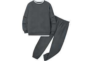 KANGKANG Boys Clothes 2 Piece Crew Neck Long Sleeve Warm Thin Fleece Sweatshirt Top and Sweatpants Winter Fall Outfits 6-14Y