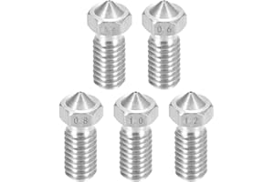 uxcell 5pcs 3D Printer Nozzle,M6 Stainless Steel V5 V6 Nozzle 0.4mm,0.6mm,0.8mm,1mm,1.2mm,for 3D Printer Extruder 1.75mm Fila