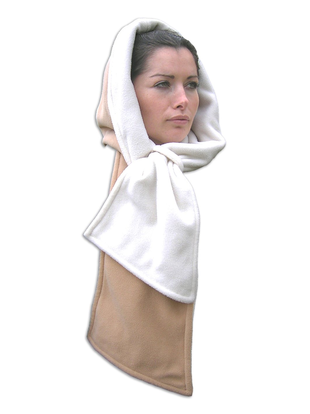Inther Max Reversible Fleece Hood Scarf (Beige and White)