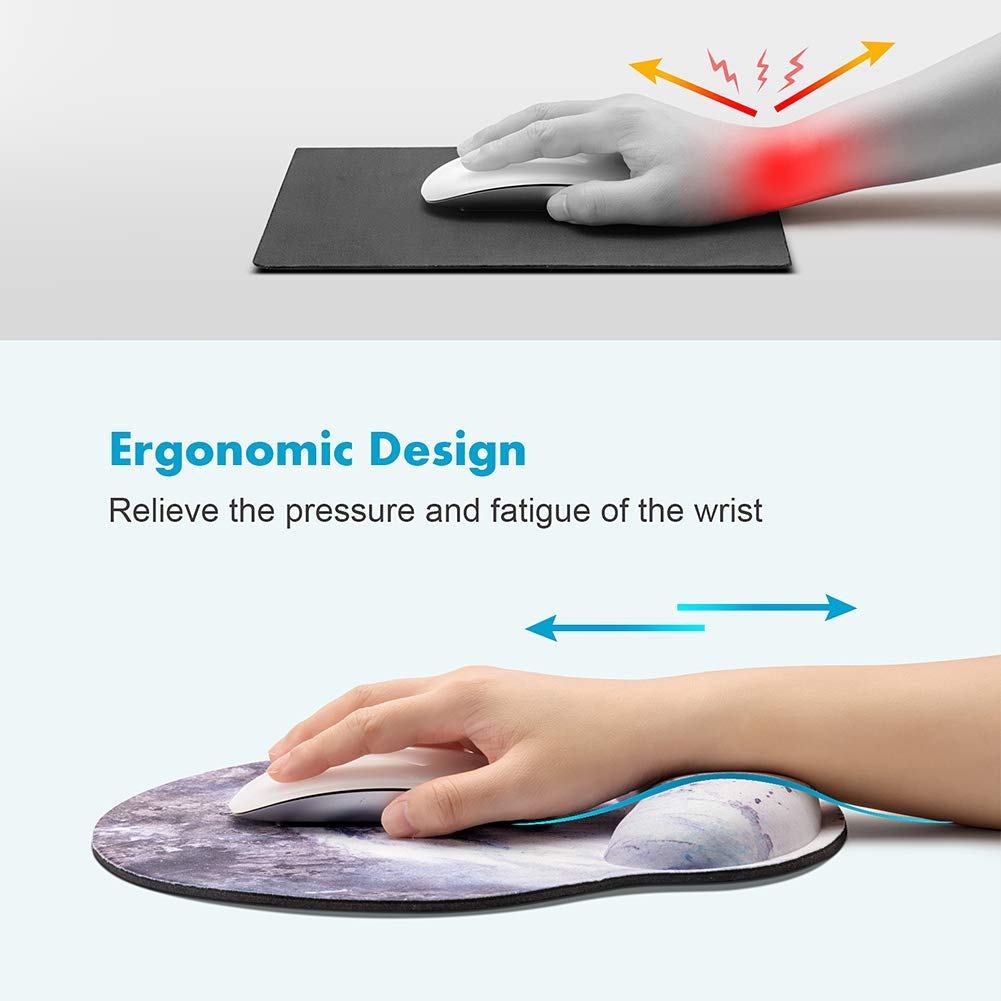 HILUCKI Mouse Pad Ergonomic Mouse Mat with Wrist Support Rest Memory Foam Computer Mouse Pad with Nonslip Rubber Base for Home, Office, Laptop, Gaming (MB-039)